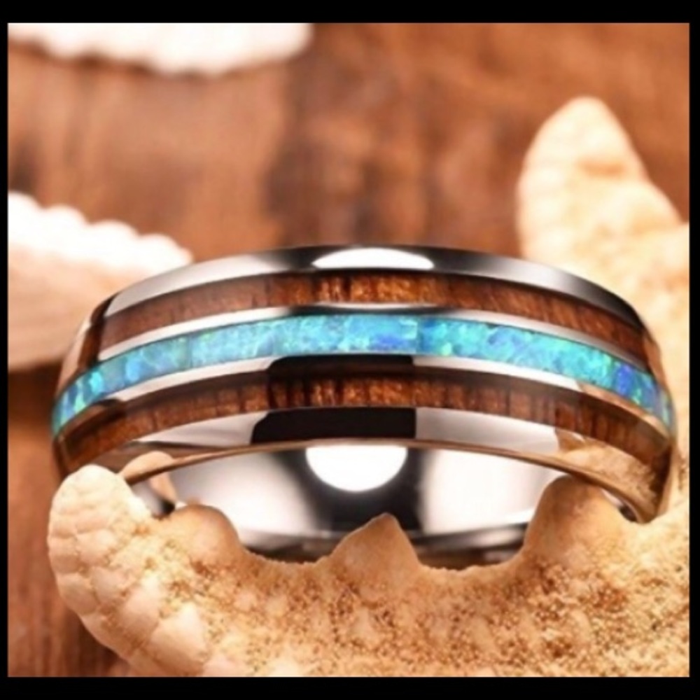 Men8mm tungsten Koa Hawaiian wood titanium ring11 - Picture 3 of 6